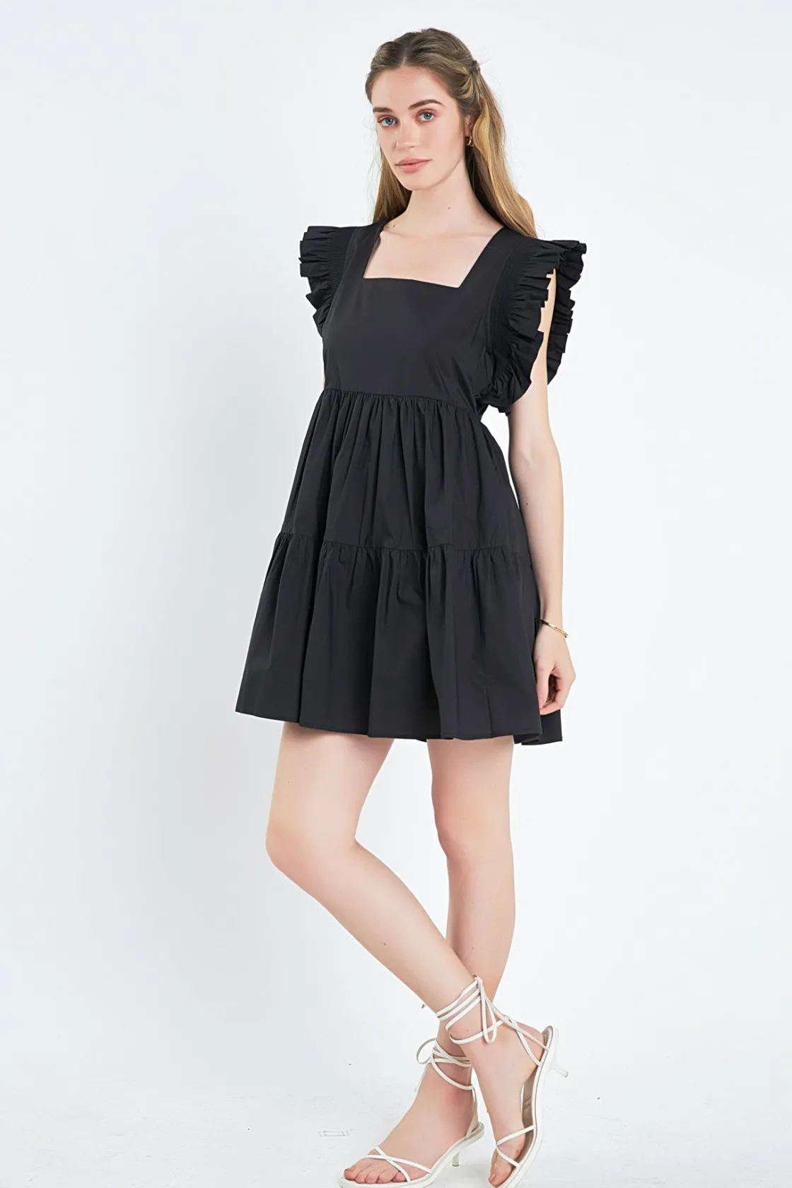 english_factory__ruffled__21-1.webp ENGLISH FACTORY White Dresses | Tops*- Ruffled Dress with Smocking Detail
