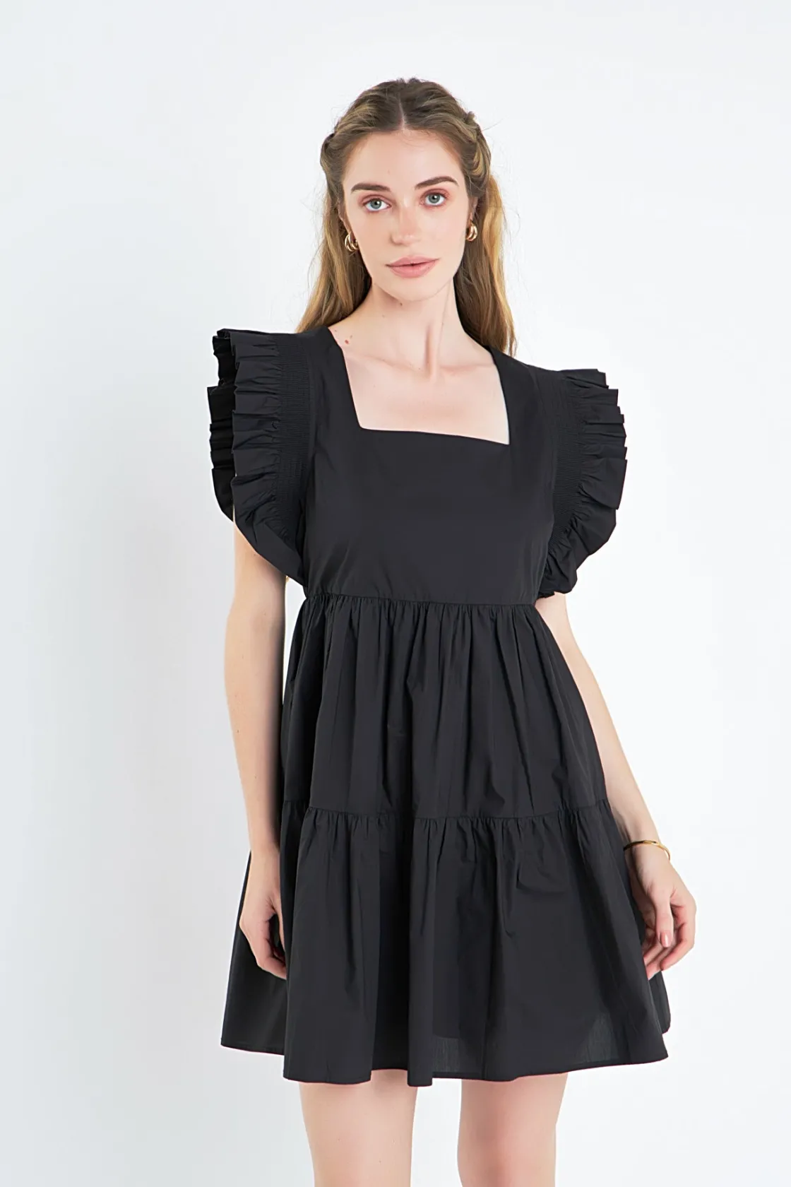 english_factory__ruffled__23-1.webp ENGLISH FACTORY White Dresses | Tops*- Ruffled Dress with Smocking Detail