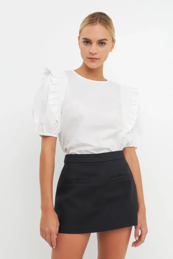 ENGLISH FACTORY Tops*- Ruffled Top with Smocking Detail WHITE