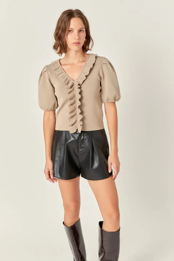 ENGLISH FACTORY Sweaters & Knits | Tops*- Ruffled Puff Sleeve Knit Top TAUPE