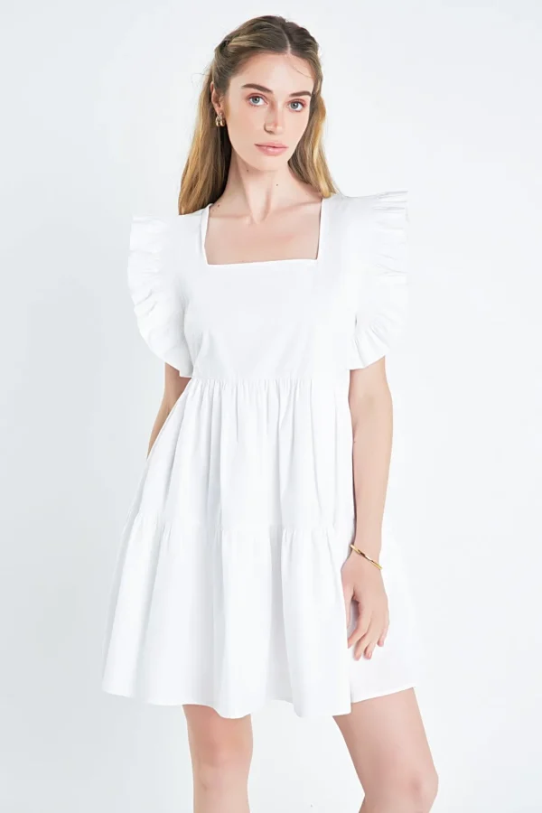 ENGLISH FACTORY White Dresses | Tops*- Ruffled Dress with Smocking Detail