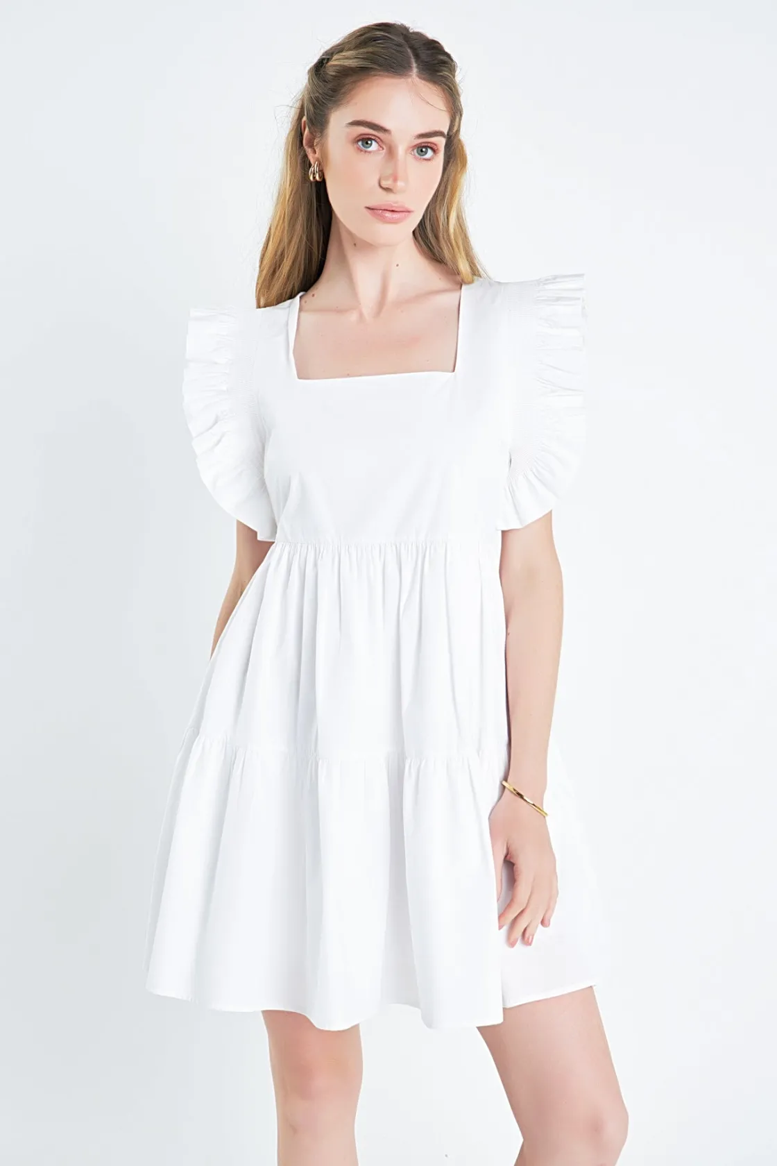 english_factory__ruffled__3-14.webp ENGLISH FACTORY White Dresses | Tops*- Ruffled Dress with Smocking Detail