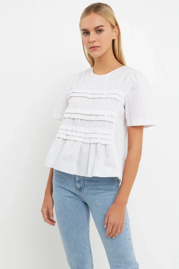 ENGLISH FACTORY Tops*- Ruffled Detail Top WHITE