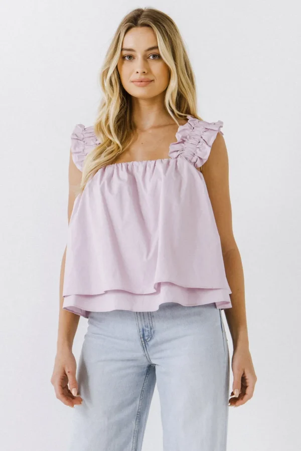ENGLISH FACTORY Tops*- Ruffled Strap 2 Tiered Top LILAC