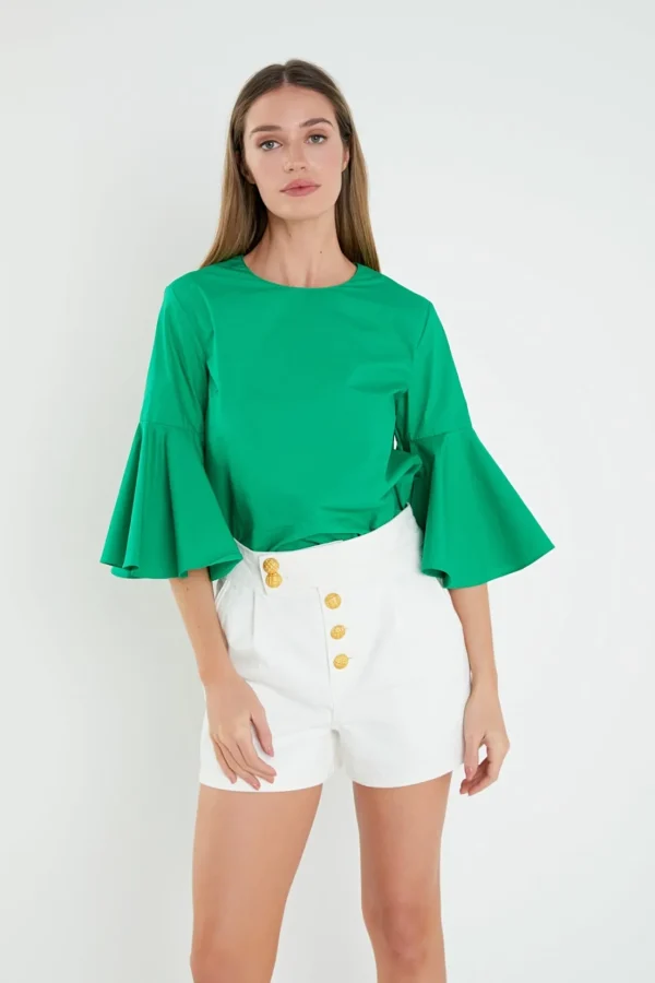 ENGLISH FACTORY Tops*- Ruffled Cotton Blend Top