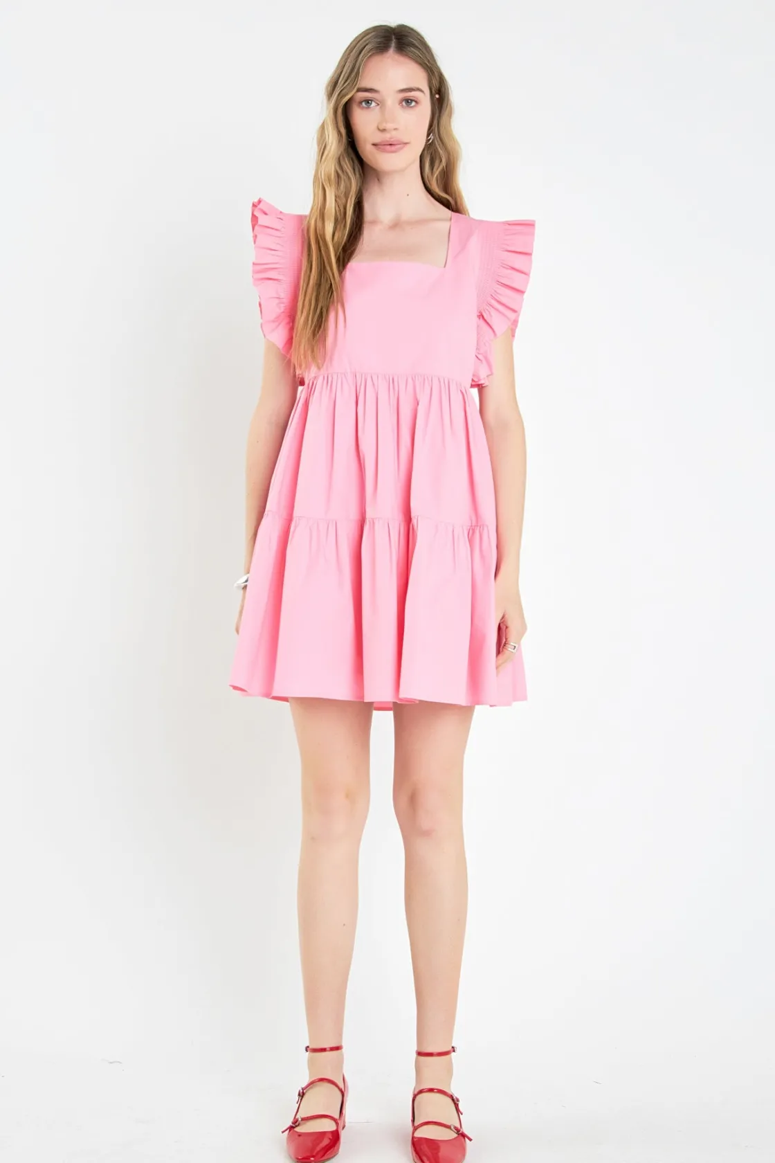 english_factory__ruffled__9-3.webp ENGLISH FACTORY White Dresses | Tops*- Ruffled Dress with Smocking Detail