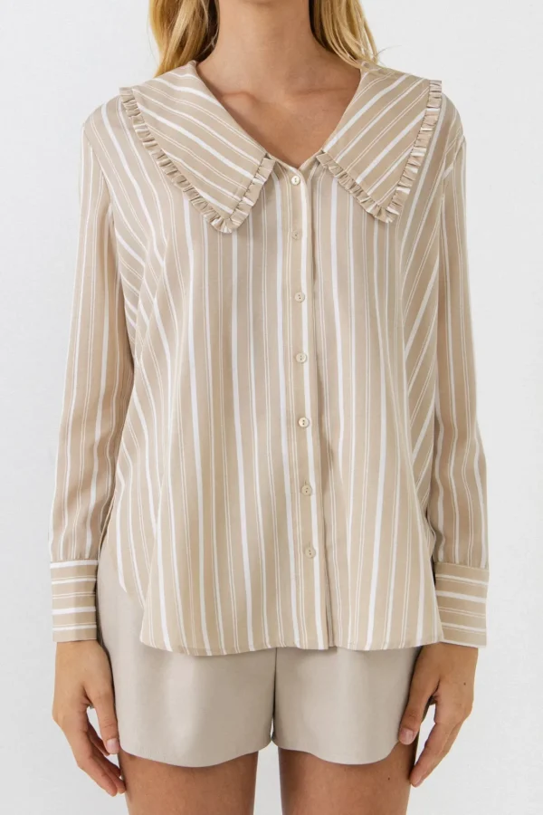 ENGLISH FACTORY Shirts & Blouses*- Ruffled-Collar Striped Shirt