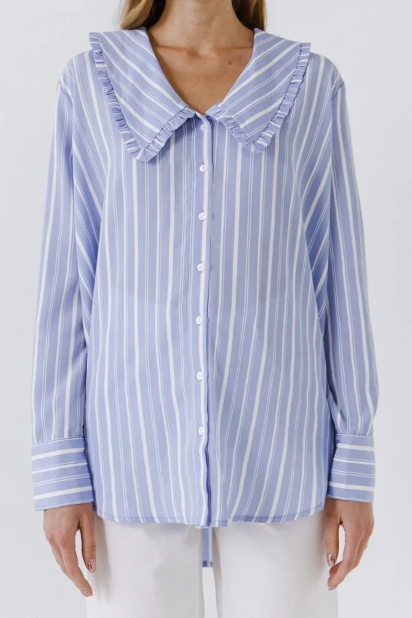 ENGLISH FACTORY Shirts & Blouses*- Ruffled-Collar Striped Shirt