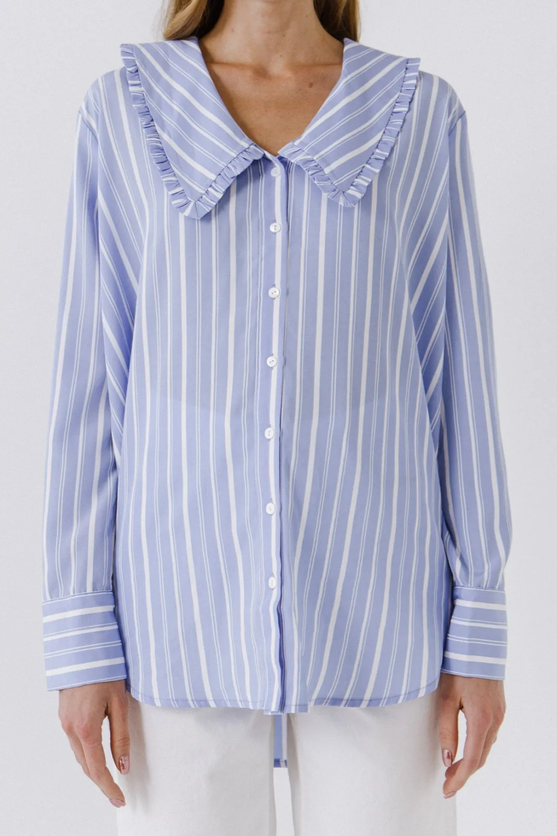 english_factory__ruffledc_5.webp ENGLISH FACTORY Shirts & Blouses*- Ruffled-Collar Striped Shirt