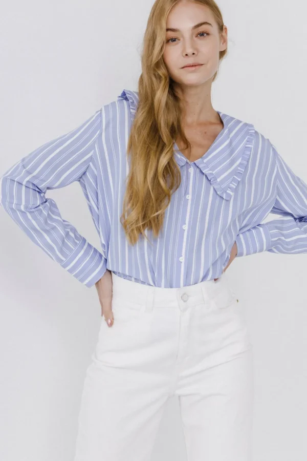 ENGLISH FACTORY Shirts & Blouses*- Ruffled-Collar Striped Shirt