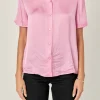 ENGLISH FACTORY Shirts & Blouses | Tops*- Satin Short Sleeve Shirt PINK