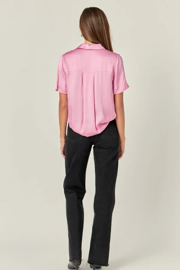 ENGLISH FACTORY Shirts & Blouses | Tops*- Satin Short Sleeve Shirt PINK