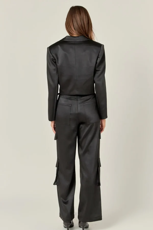 ENGLISH FACTORY Matching Sets | Pants*- Satin Wide Leg Cargo Pants BLACK