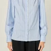 ENGLISH FACTORY Tops*- Scallop Trimmed Stripe Shirt Blouse POWDERBLUE/OFFWHITE