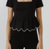 ENGLISH FACTORY Sweaters & Knits*- Scallop Edge Square Neckline Sweater BLACK