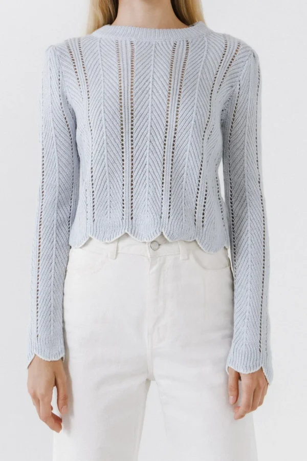 ENGLISH FACTORY Sweaters & Knits*- Scallop Contrast Trimmed Knit Sweater
