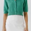 ENGLISH FACTORY Sweaters & Knits*- Scallop Edge Short Sleeve Cardigan JADE