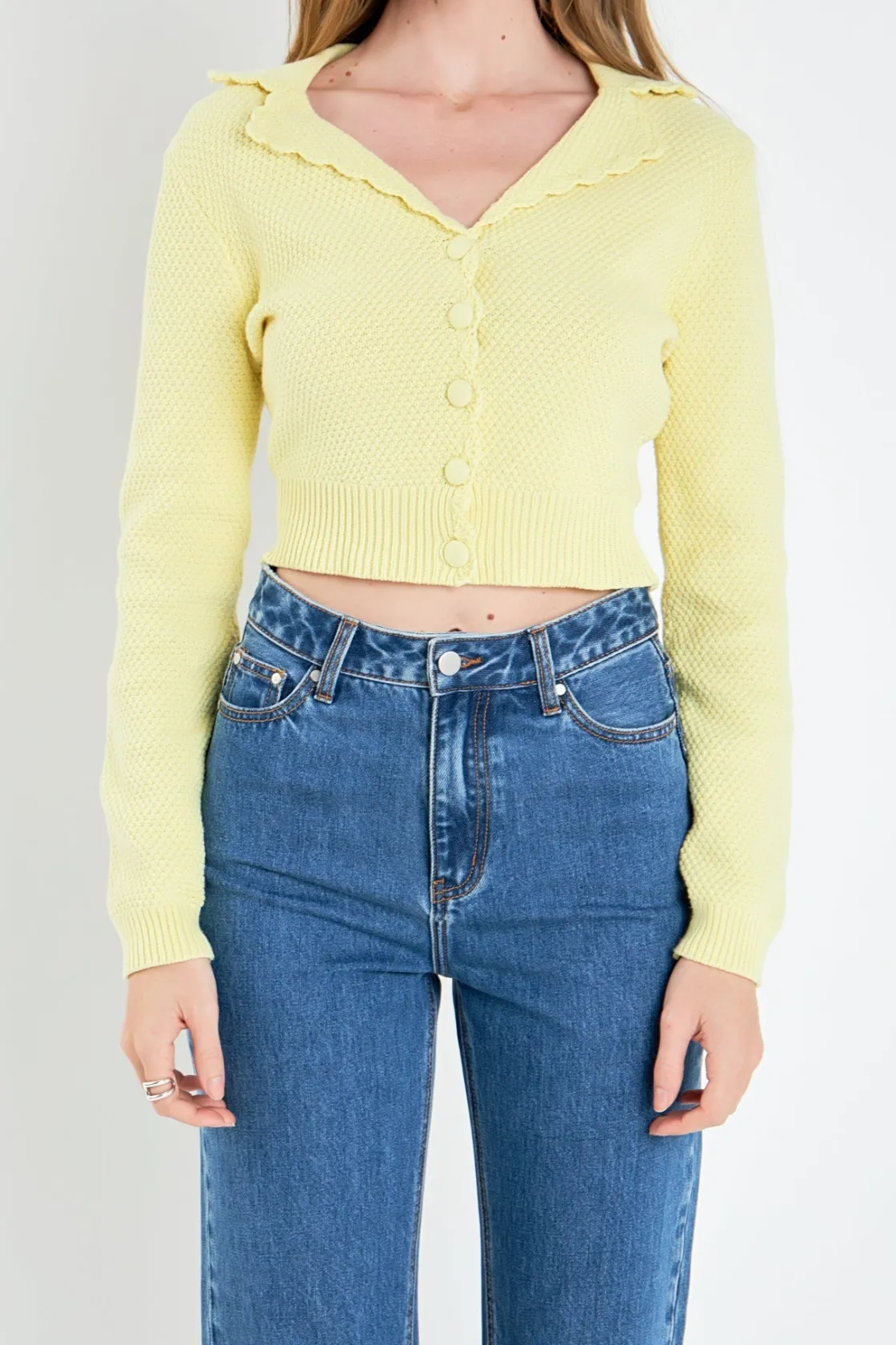 english_factory__scallop__0-17.webp ENGLISH FACTORY Sweaters & Knits | Tops*- Scallop Edge Cropped Cardigan YELLOW