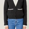 ENGLISH FACTORY Sweaters & Knits | Tops*- Scallop Varsity Cardigan BLACK/WHITE