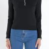 ENGLISH FACTORY Sweaters & Knits*- Scallop Poly Knit BLACK/WHITE