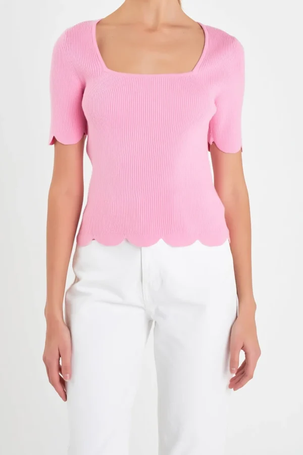 ENGLISH FACTORY Sweaters & Knits | Tops*- Scallop Hem Square Neck Sweater PINK