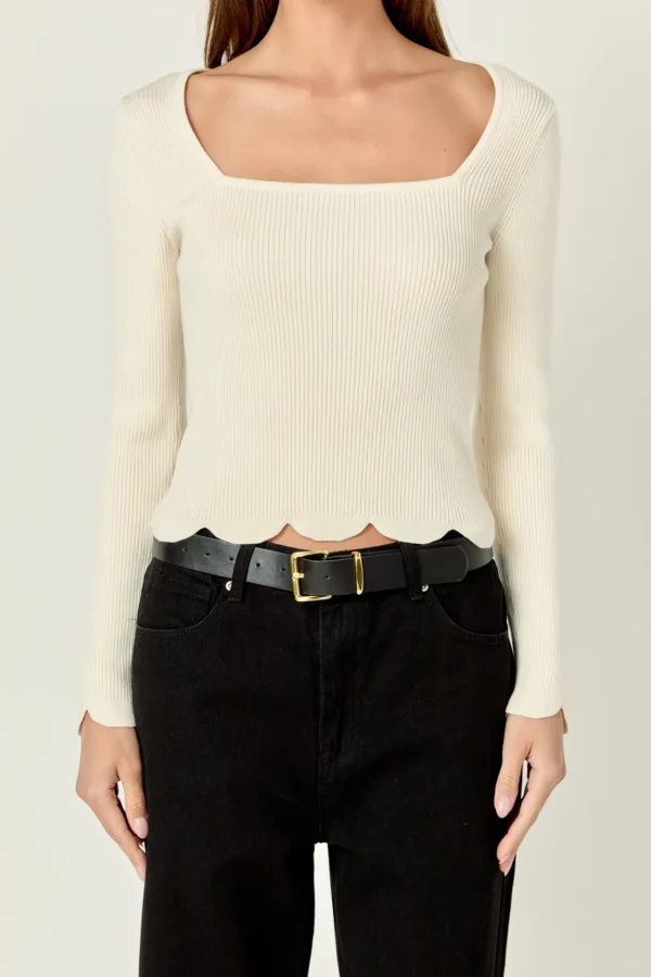 ENGLISH FACTORY Sweaters & Knits | Tops*- Scallop Hem Long Sleeve Sweater