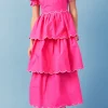 ENGLISH FACTORY Puff Sleeve | Tops*- Scallop Tiered Dress PINK