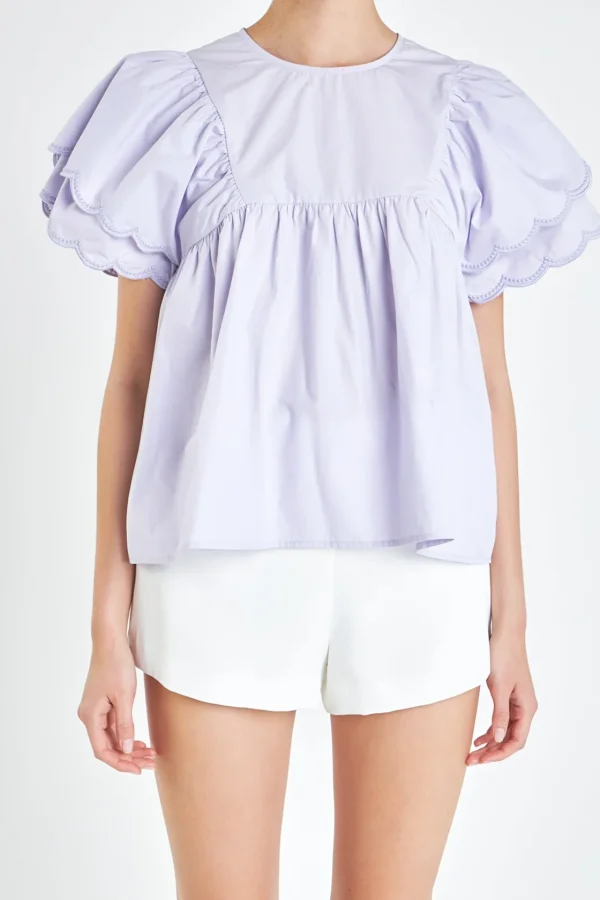 ENGLISH FACTORY Tops*- Scallop Hem Sleeve Top LAVENDER