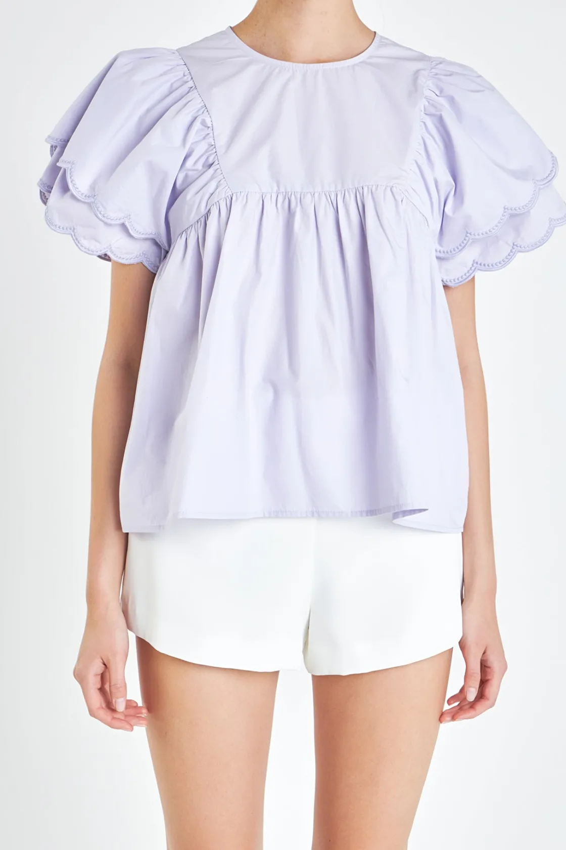 english_factory__scallop__0-3.webp ENGLISH FACTORY Tops*- Scallop Hem Sleeve Top LAVENDER
