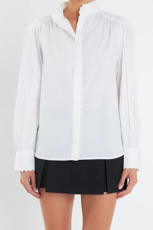 ENGLISH FACTORY Shirts & Blouses*- Scallop Trimmed Shirit Blouse WHITE