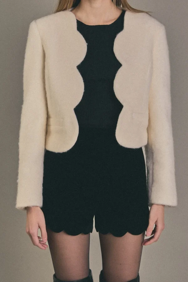 ENGLISH FACTORY Jackets & Coats | Tops*- Scallop Wool Jacket OFFWHITE