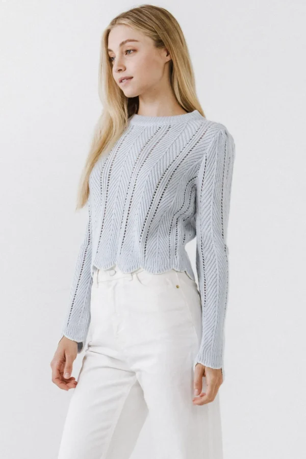 ENGLISH FACTORY Sweaters & Knits*- Scallop Contrast Trimmed Knit Sweater