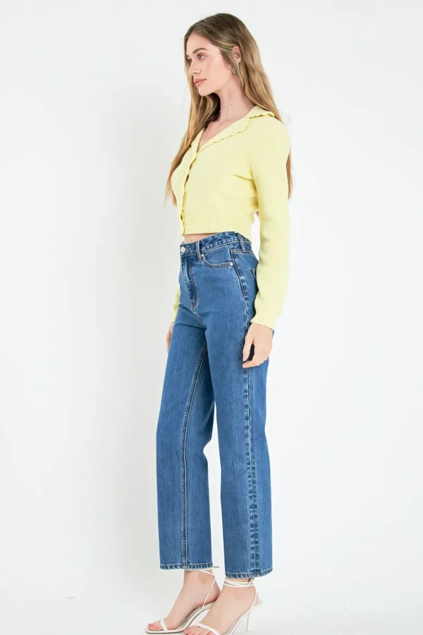ENGLISH FACTORY Sweaters & Knits | Tops*- Scallop Edge Cropped Cardigan YELLOW