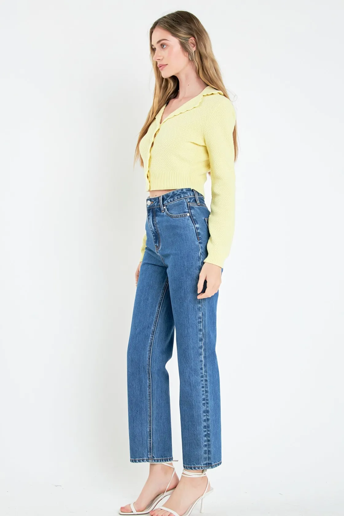 english_factory__scallop__1-17.webp ENGLISH FACTORY Sweaters & Knits | Tops*- Scallop Edge Cropped Cardigan YELLOW