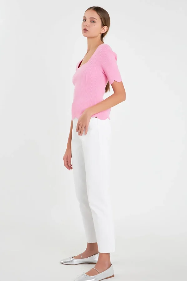 ENGLISH FACTORY Sweaters & Knits | Tops*- Scallop Hem Square Neck Sweater PINK