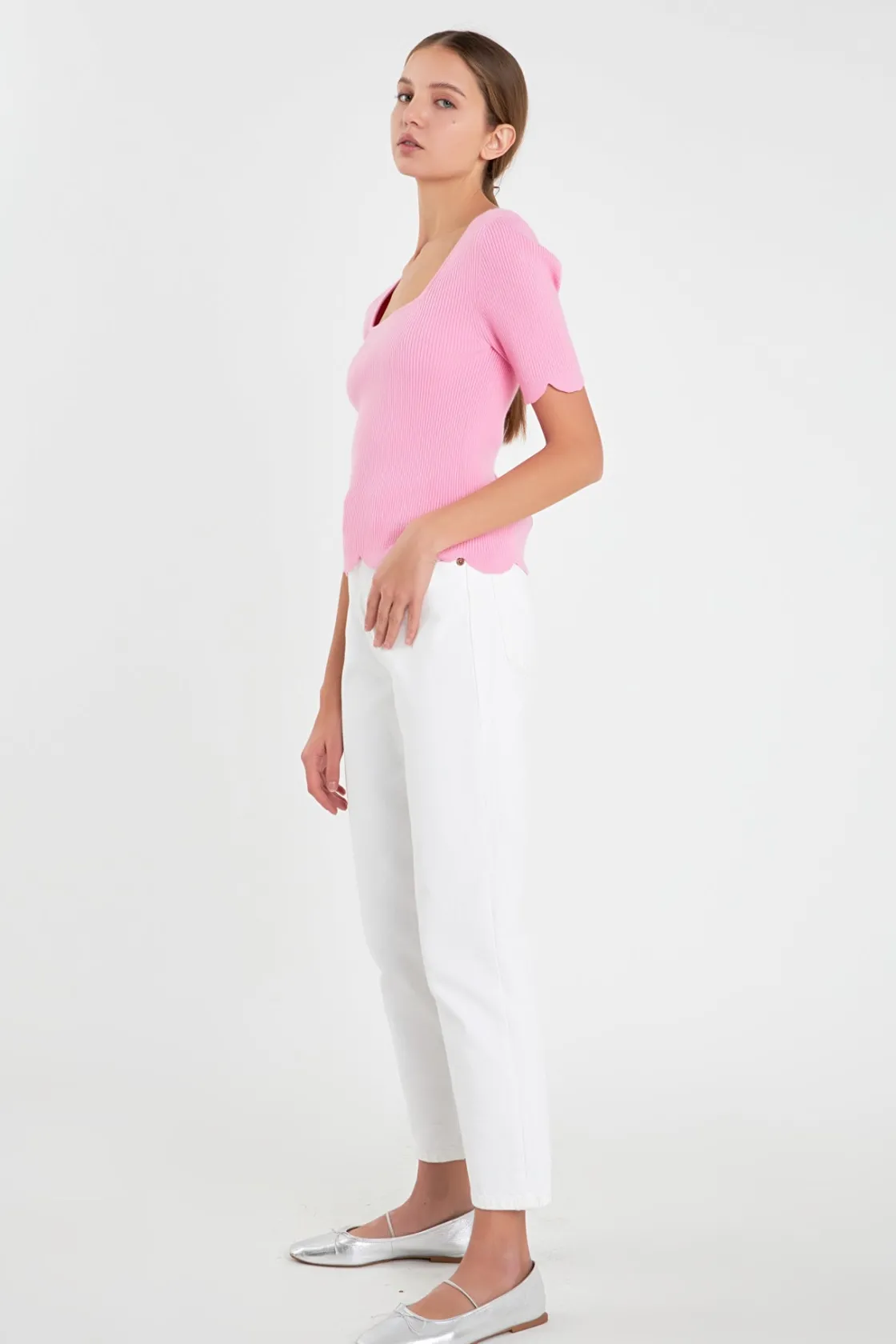 english_factory__scallop__1-21.webp ENGLISH FACTORY Sweaters & Knits | Tops*- Scallop Hem Square Neck Sweater PINK