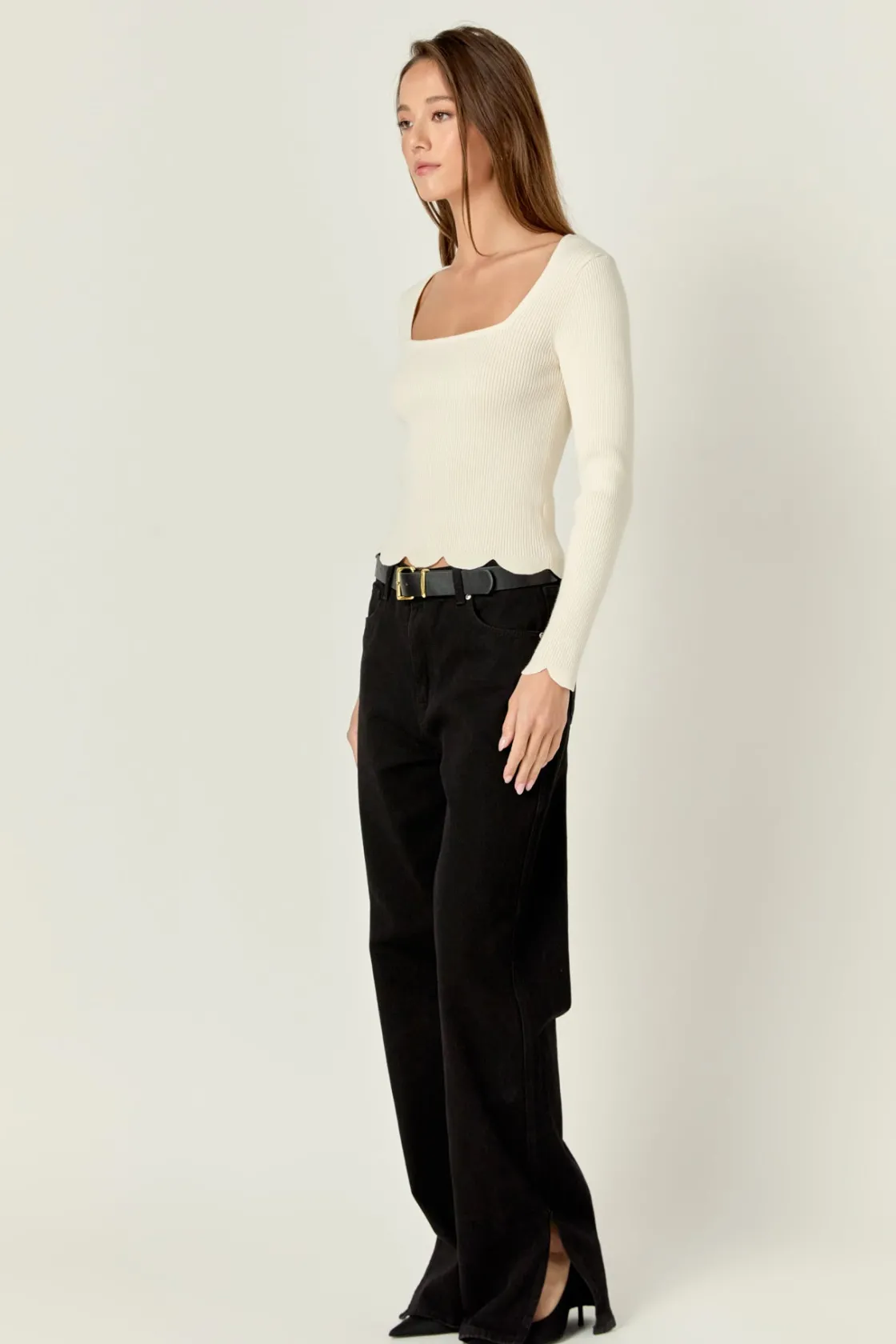 english_factory__scallop__1-22.webp ENGLISH FACTORY Sweaters & Knits | Tops*- Scallop Hem Long Sleeve Sweater