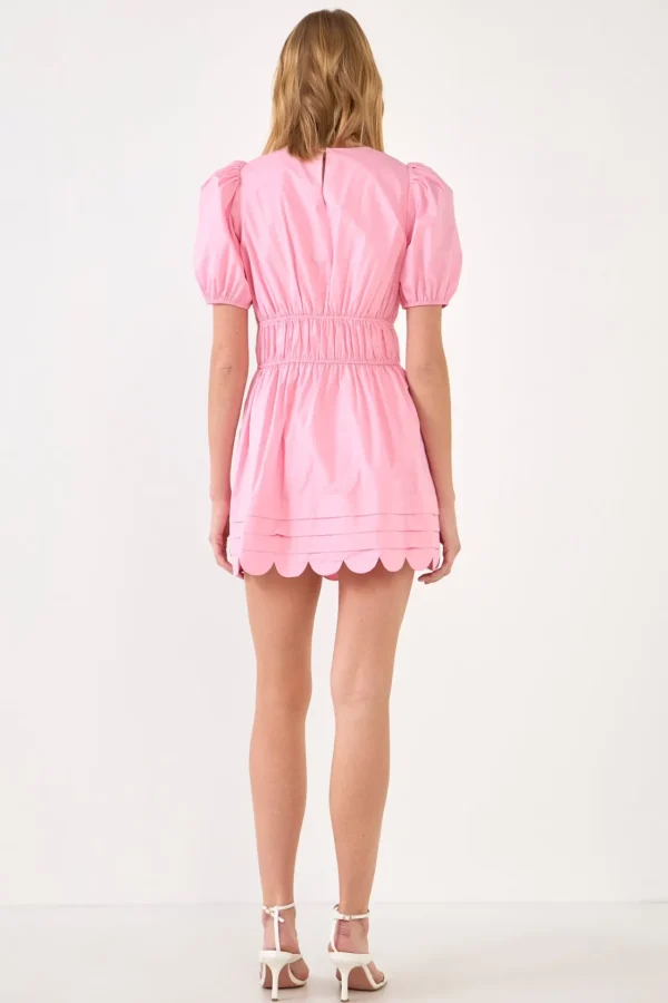 ENGLISH FACTORY Puff Sleeve | Tops*- Scallop Detail Mini Dress