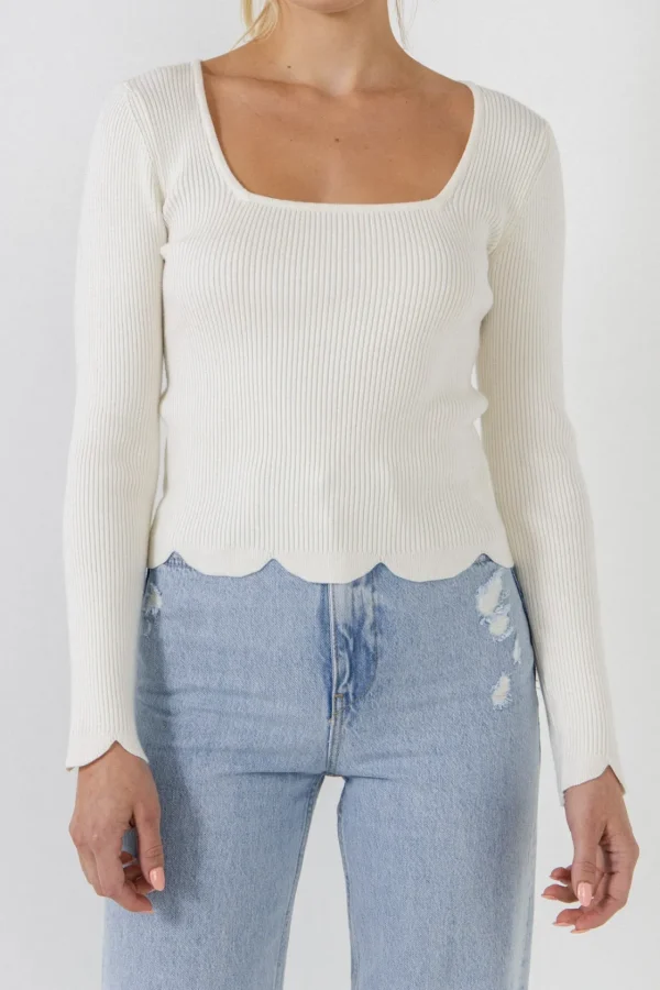 ENGLISH FACTORY Sweaters & Knits | Tops*- Scallop Hem Long Sleeve Sweater