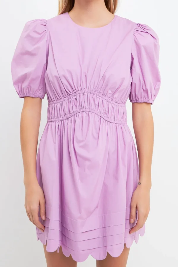 ENGLISH FACTORY Puff Sleeve | Tops*- Scallop Detail Mini Dress