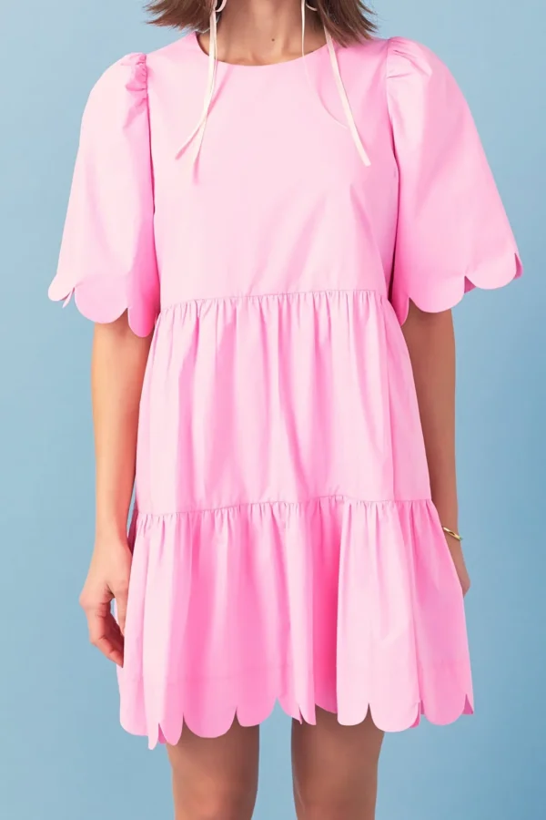 ENGLISH FACTORY White Dresses | Tops*- Scallop Detail Tiered Mini Dress