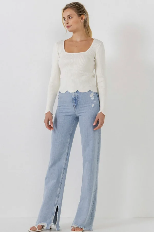 ENGLISH FACTORY Sweaters & Knits | Tops*- Scallop Hem Long Sleeve Sweater