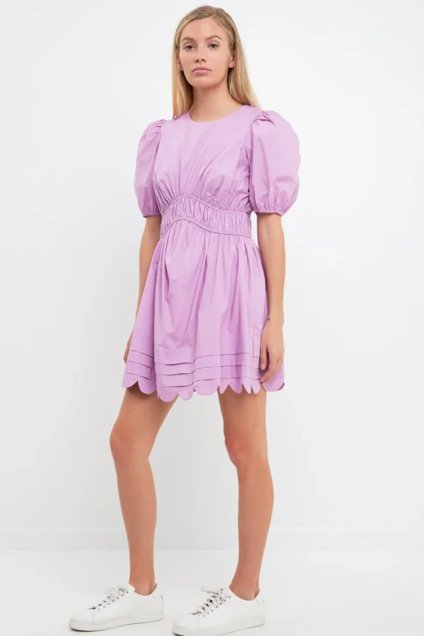 ENGLISH FACTORY Puff Sleeve | Tops*- Scallop Detail Mini Dress