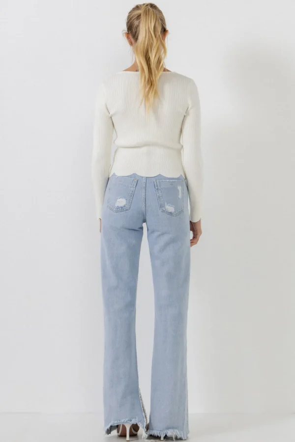 ENGLISH FACTORY Sweaters & Knits | Tops*- Scallop Hem Long Sleeve Sweater