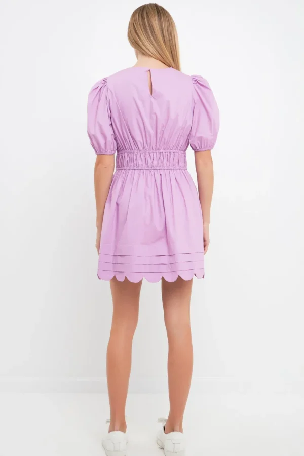ENGLISH FACTORY Puff Sleeve | Tops*- Scallop Detail Mini Dress