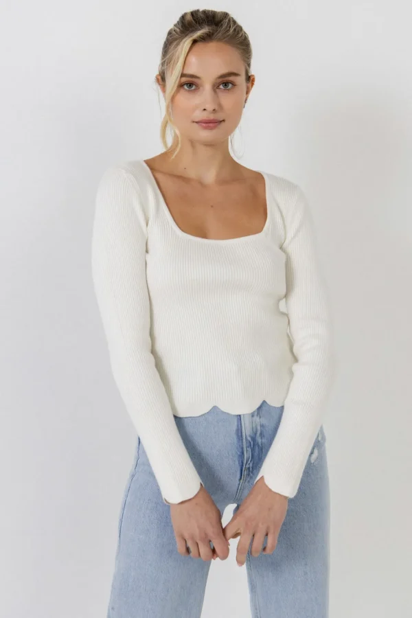 ENGLISH FACTORY Sweaters & Knits | Tops*- Scallop Hem Long Sleeve Sweater