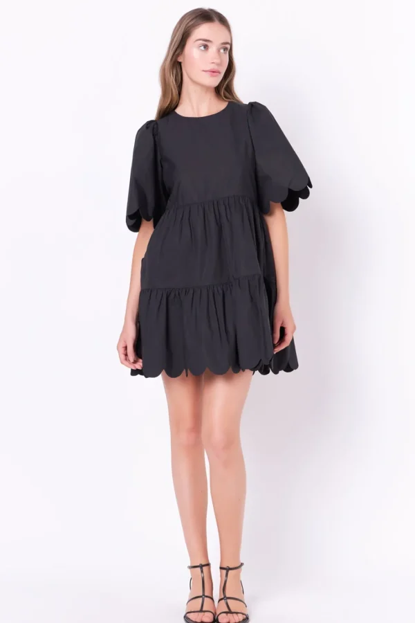 ENGLISH FACTORY White Dresses | Tops*- Scallop Detail Tiered Mini Dress