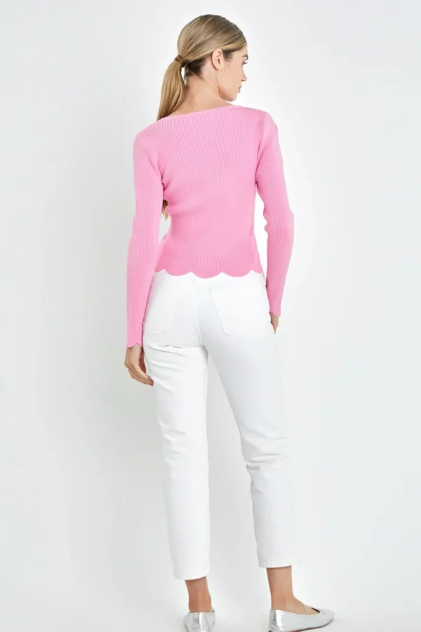 ENGLISH FACTORY Sweaters & Knits | Tops*- Scallop Hem Long Sleeve Sweater