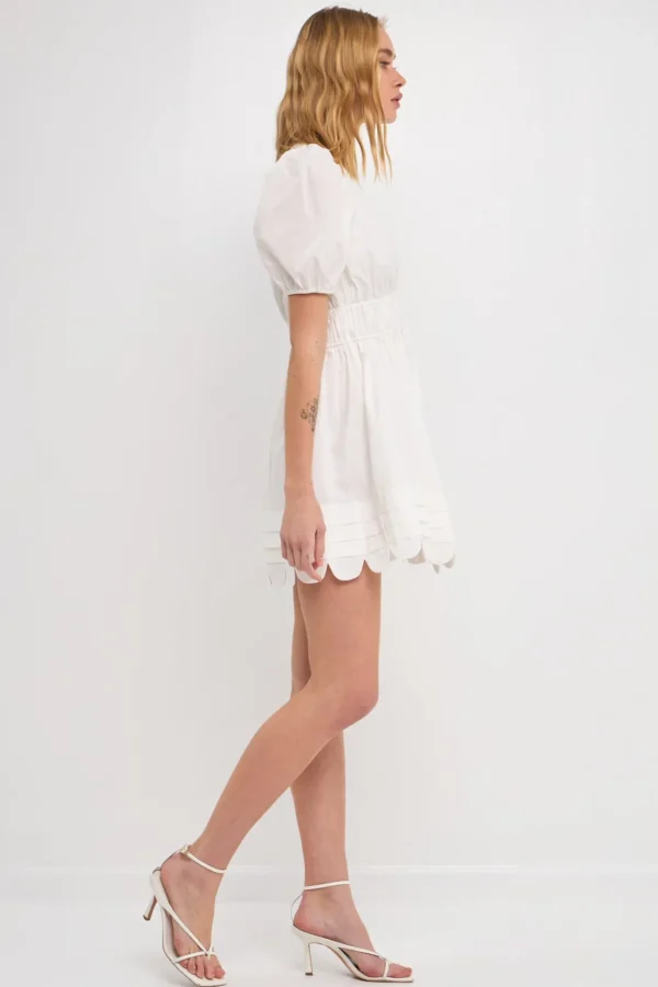 ENGLISH FACTORY Puff Sleeve | Tops*- Scallop Detail Mini Dress