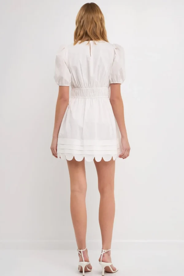 ENGLISH FACTORY Puff Sleeve | Tops*- Scallop Detail Mini Dress